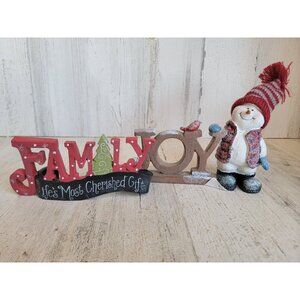 Joy snowman sign figure family Xmas home decor cherished gift